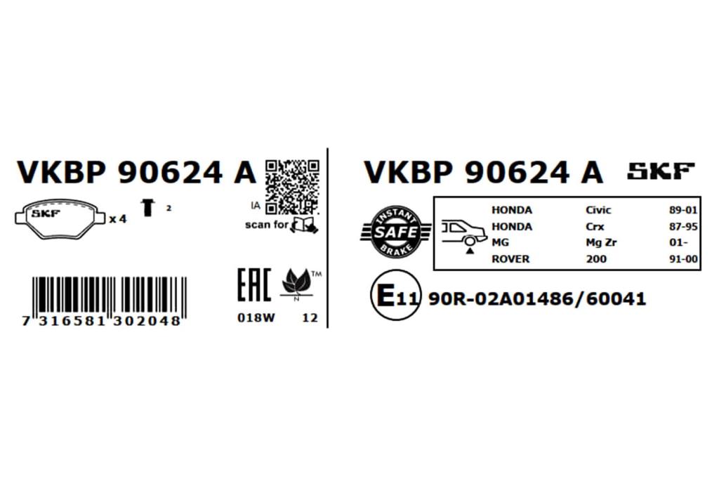 Jogo de 4 pastilhas de travão SKF ref. VKBP 90624 A